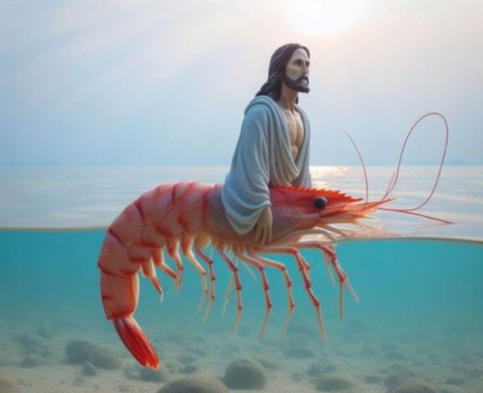 shrimp jesus on the phone